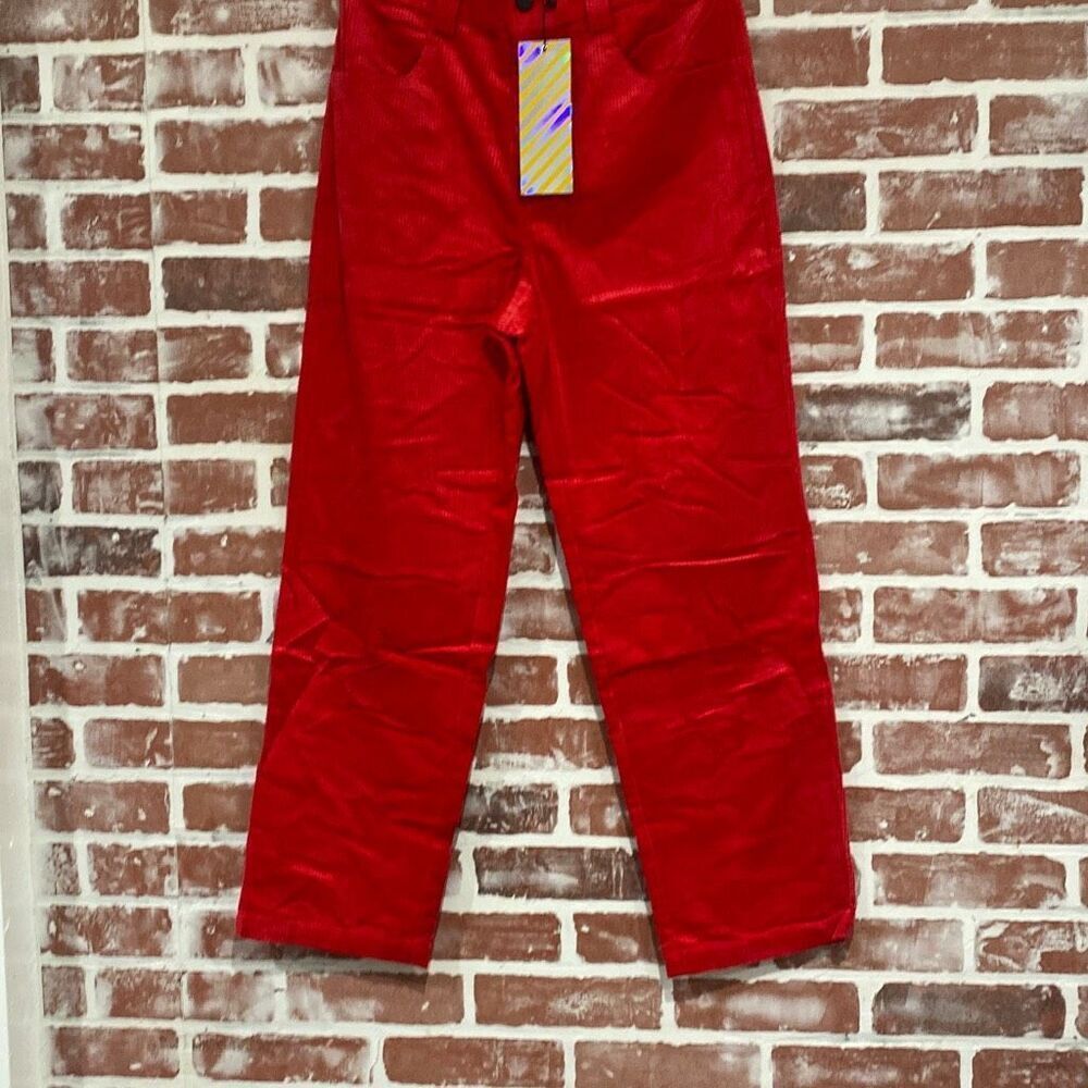 Finesse Red Corduroy Pants Straight Leg High Rise Small NWT Womens